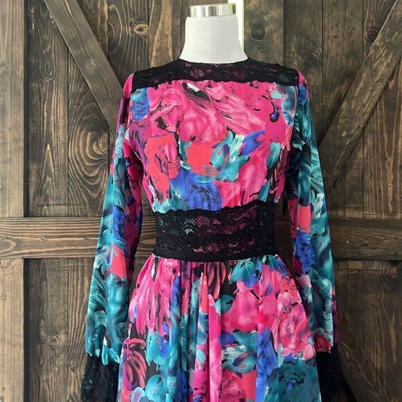 VINTAGE 80S Floral GARDEN PARTY DRESS - Picture 1 of 8